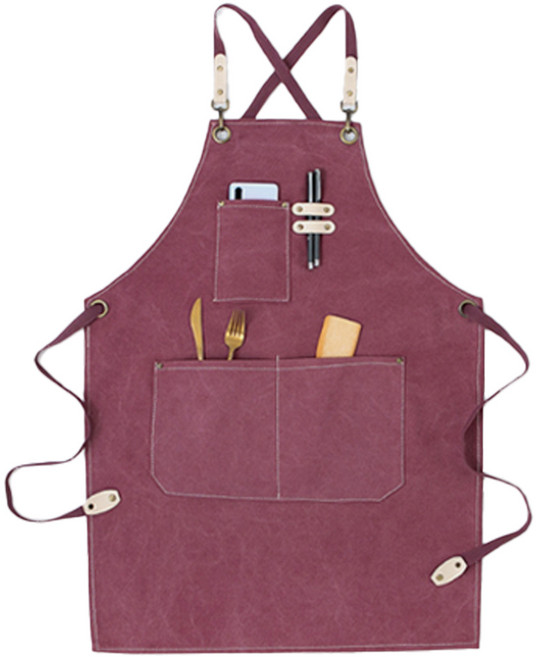 디오셀 프리미엄 심플 캔버스 포켓 앞치마, 자주색, 1개