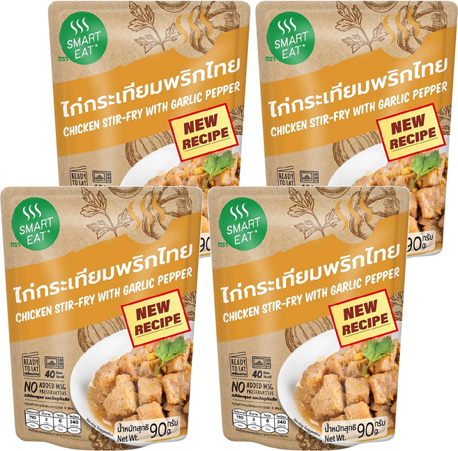 SMART EAT 黑胡椒大蒜打拋雞肉即食調理包, 90g, 4包