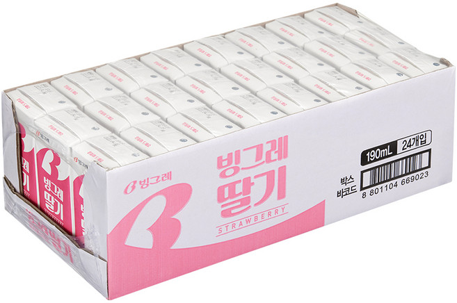 빙그레 딸기우유, 190ml, 24개