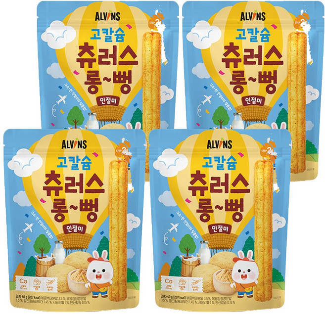 엘빈즈 유아용 고칼슘 츄러스 롱뻥 STEP2, 인절미맛, 40g, 4개