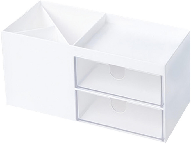 E.City 北歐風抽屜式化妝品桌面小物收納盒 17.6 x 9.2 x 9.2cm 263g, 白色, 1個