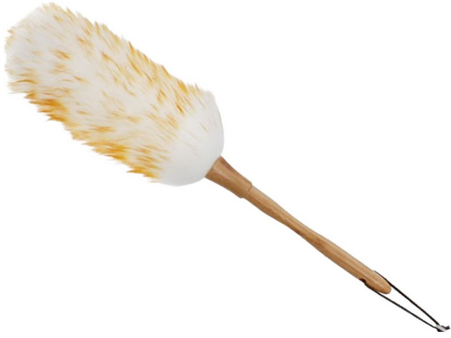 NATURE LIVING 羊毛除塵撢 柔軟細緻 耐用原木手把, 白色 + 棕色, 1支