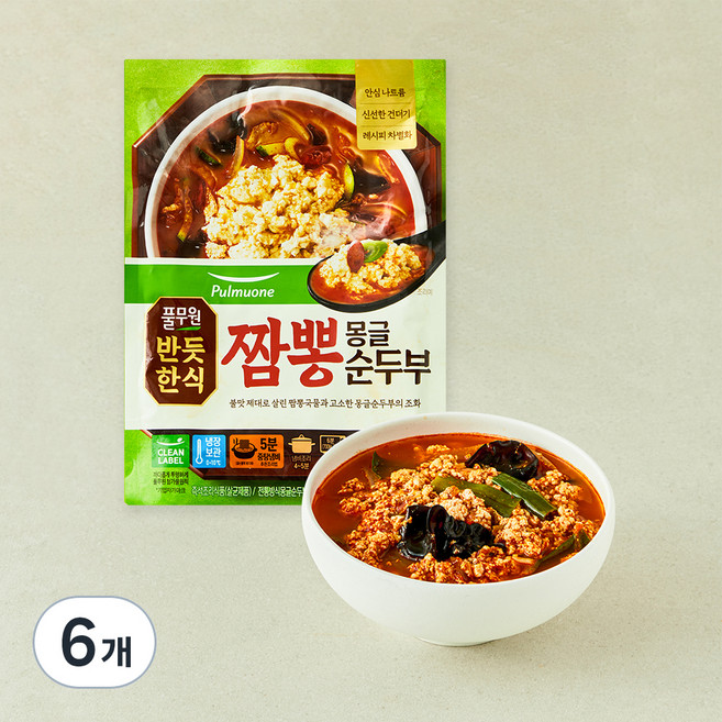 풀무원 반듯한식 짬뽕 몽글 순두부 냉장, 500g, 6개