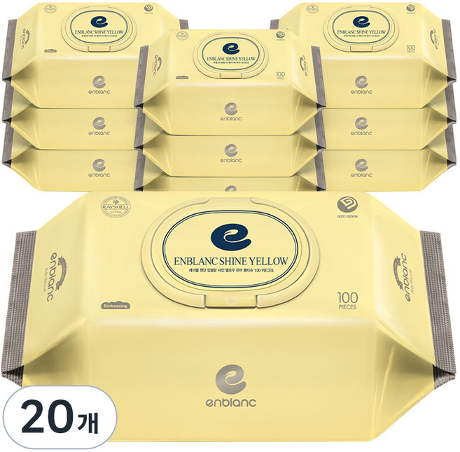 앙블랑 샤인 옐로우 유아물티슈 캡형, 55g, 100매, 20개