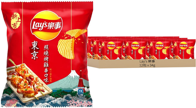 Lay's 樂事 波樂洋芋片 東京照燒烤雞串口味, 34g, 12包