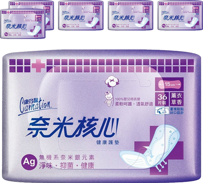康乃馨 奈米核心健康護墊 薰衣草香, 15cm, 36片, 6包