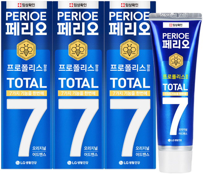 페리오 토탈7프로 오리지널 어드밴스 치약, 120g, 3개