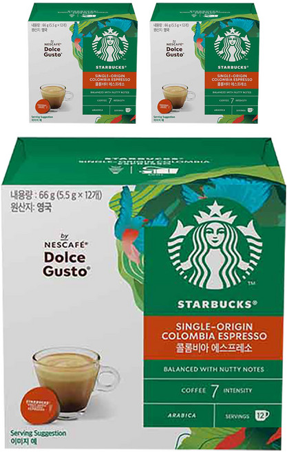 스타벅스 돌체구스토 싱글오리진 콜롬비아 에스프레소 캡슐커피, 5.5g, 12개입, 3개
