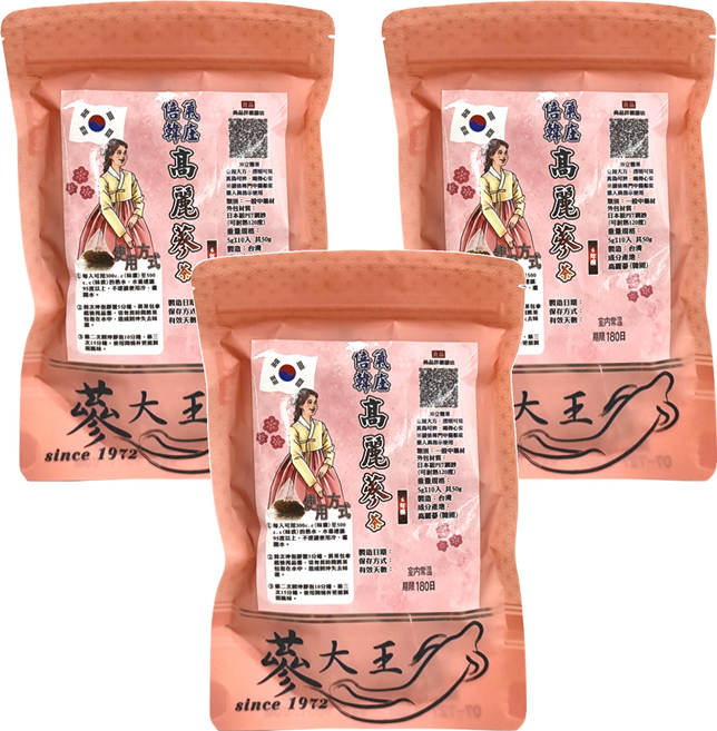 蔘大王 倍氣韓庄高麗蔘茶包, 5g, 10個, 3袋