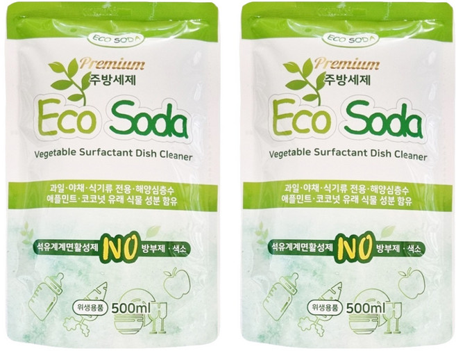 에코소다 식물성 주방세제 리필, 2개, 500ml