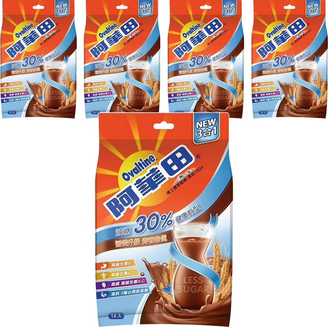 Ovaltine 阿華田 減糖營養巧克力麥芽飲品, 31g, 14包, 5袋
