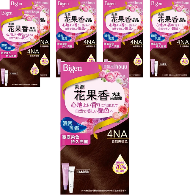 Bigen 美源 花果香快速染髮霜 濃密乳霜 徹底染色 持久亮麗, 4NA自然亮棕色, 6盒