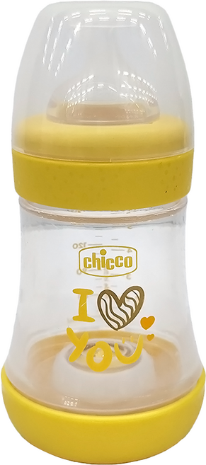 chicco Perfect 5 完美防脹PP奶瓶 小單孔, 黃色, 150ml, 1個