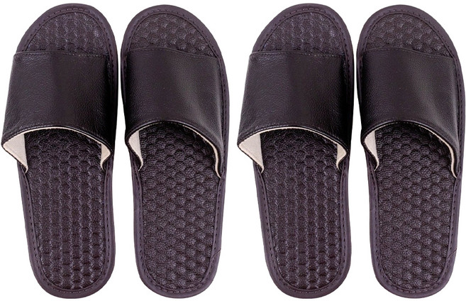 真皮頭層牛皮蜂巢紋防滑室內拖 LS17, 棕色, 2雙