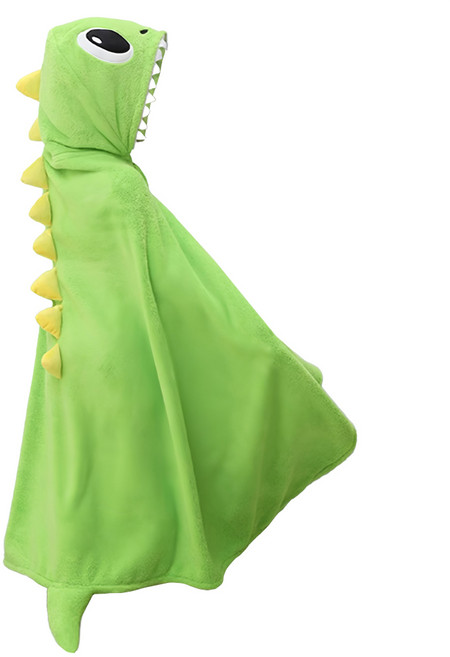 愛北鼻 兒童珊瑚絨連帽浴巾, 綠大眼恐龍, 1件