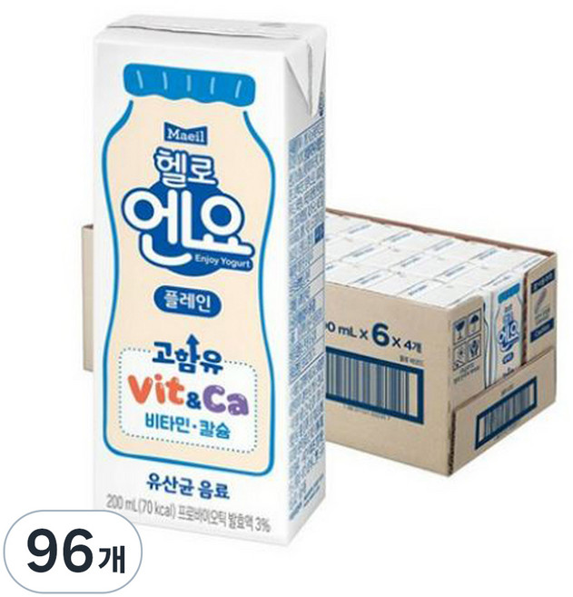 엔요 유산균음료 플레인, 200ml, 96개