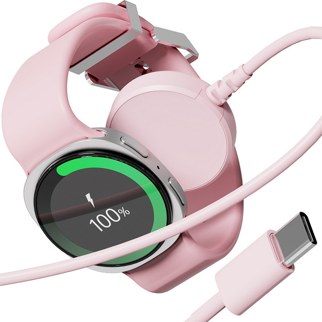 누아트 갤럭시워치 호환 C타입 맥세이프 무선 충전기 케이블 충전독, 핑크, 1개