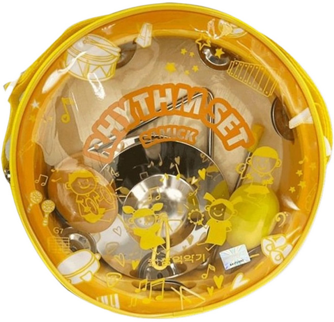 samick 三益樂器 節奏樂器組 NSR-24Y 鈴鼓 + 三角鐵 + 響板 + 鑼 + 收納盒 + 蛋沙鈴, 1組, 黃色