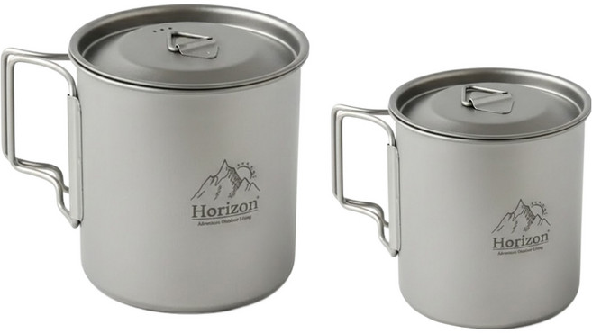 Horizon 天際線 純鈦馬克杯組大小雙杯組 大(110 x 100mm) 140g 750ml + 小(90 x 85cm) 84g 420ml, 1組, 銀色