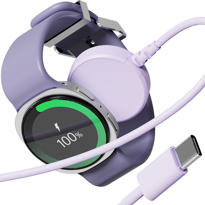 누아트 갤럭시워치 호환 C타입 맥세이프 무선 충전기 케이블 충전독, 라벤더, 1개