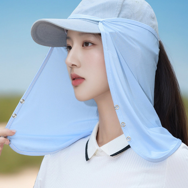 온업 모자 썬가드 얼굴 햇빛가리개, 블루