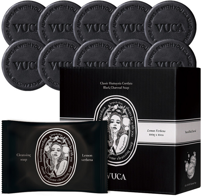 뷰카 클래식 어성초 블랙 차콜 클렌징 비누 레몬버베나, 100g, 10개입