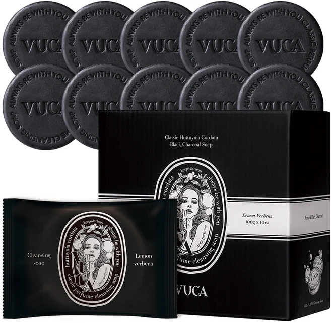 뷰카 클래식 어성초 블랙 차콜 클렌징 비누 레몬버베나, 100g, 10개입 - 쿠팡