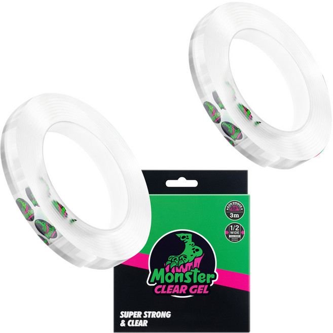 몬스터 폭좁은 클리어겔 다용도 초강력 양면테이프 15mm x 3m, 투명, 2개