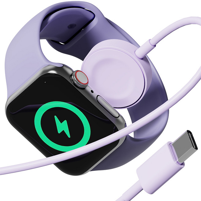 누아트 애플워치 호환 C타입 맥세이프 무선 충전기 케이블 충전독, 라벤더, 1개