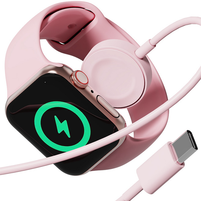 누아트 애플워치 호환 C타입 맥세이프 무선 충전기 케이블 충전독, 핑크, 1개