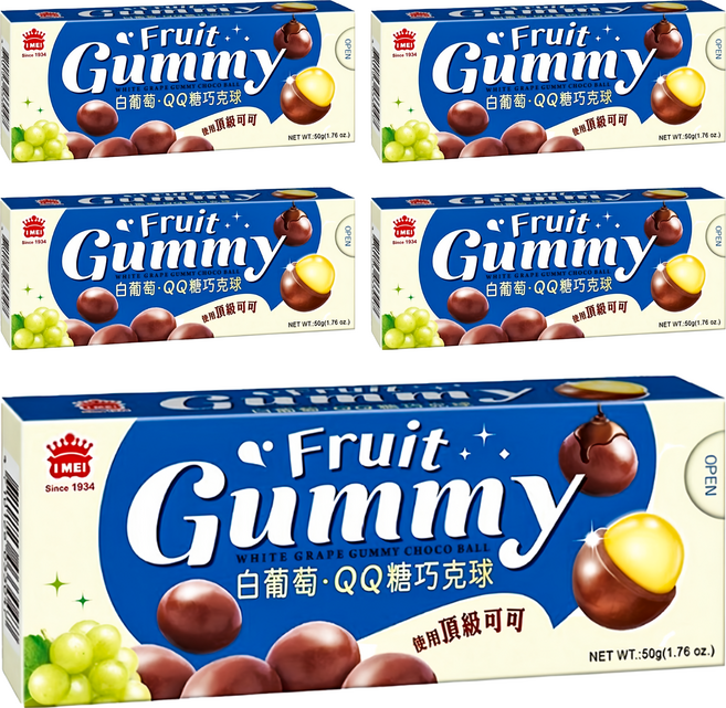 義美 白葡萄QQ糖巧克球, 50g, 5盒