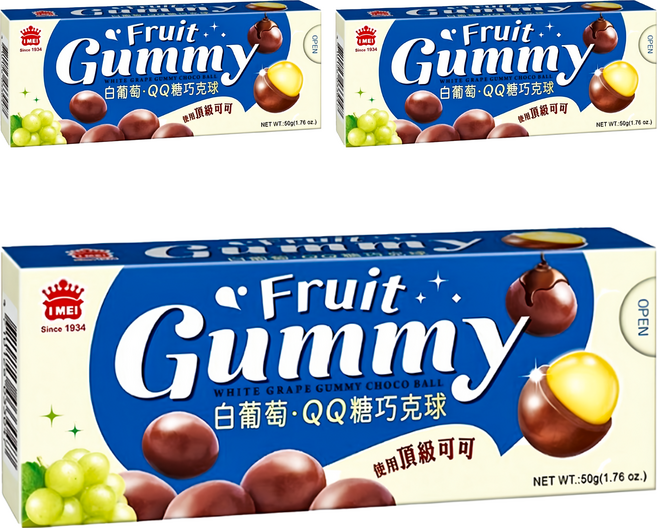 義美 白葡萄QQ糖巧克球, 50g, 3盒