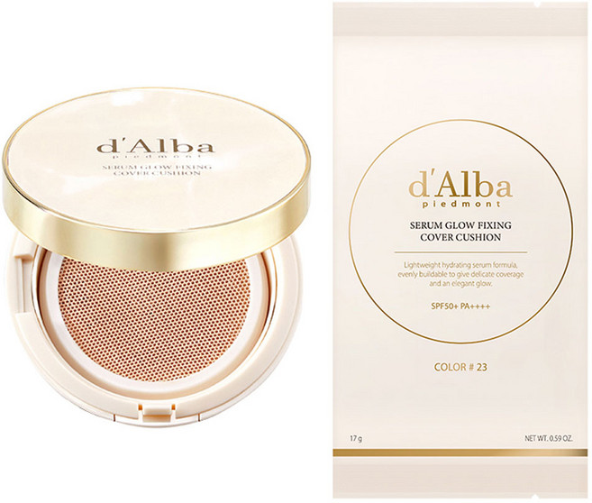 [비건뷰티] 달바 세럼 글로우 픽싱 커버 쿠션 본품 17g + 리필 17g 세트, 23호, 1개