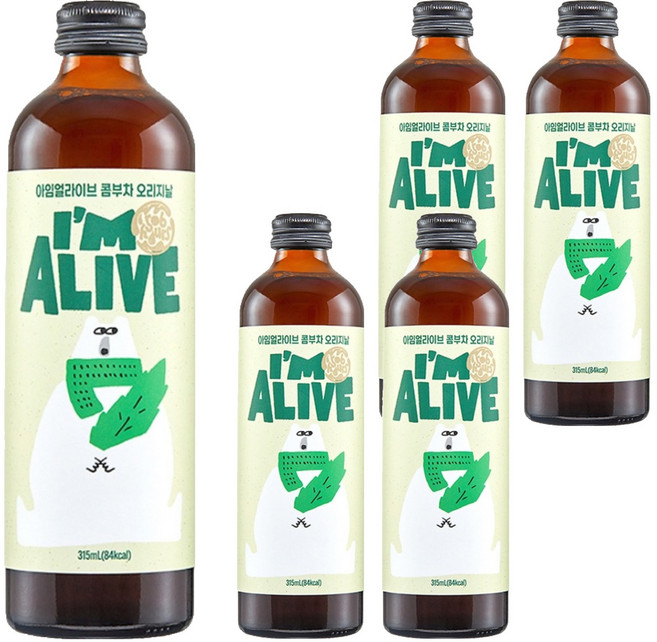아임얼라이브콤부차 유리병 오리지날, 315ml, 5개