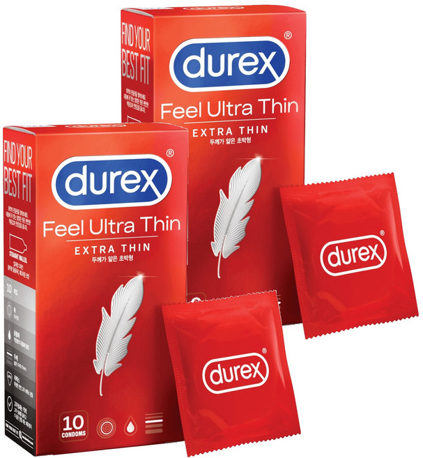 듀렉스 필 울트라 씬 초박형 콘돔, 10개입, 2개