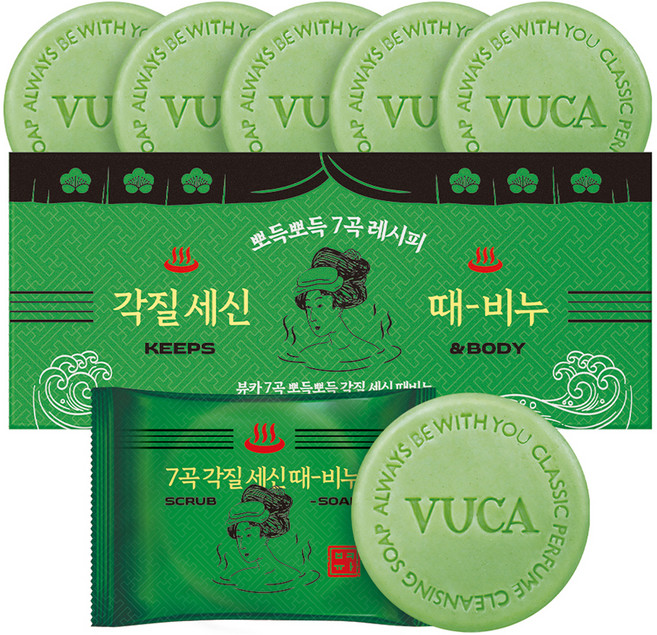 뷰카 7곡 뽀득뽀득 각질 세신 때비누 프레쉬향, 100g, 6개입