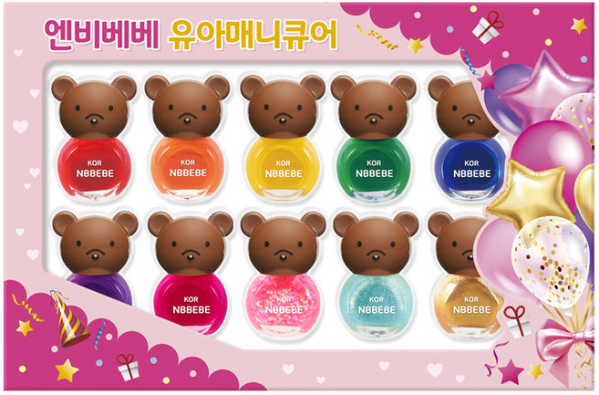 엔비베베 비비드 곰돌이 어린이 매니큐어 10종 세트, 1개, 혼합색상