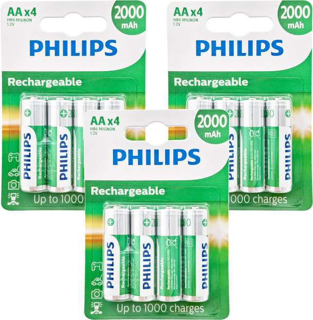 PHILIPS 飛利浦 Multi Life低自放電3號鎳氫充電電池 顏色隨機, 4個, 3組