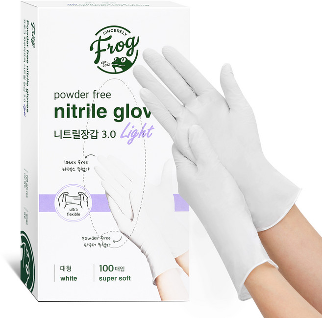 프로그 니트릴장갑 3.0 파우더 프리, 화이트, L, 1개