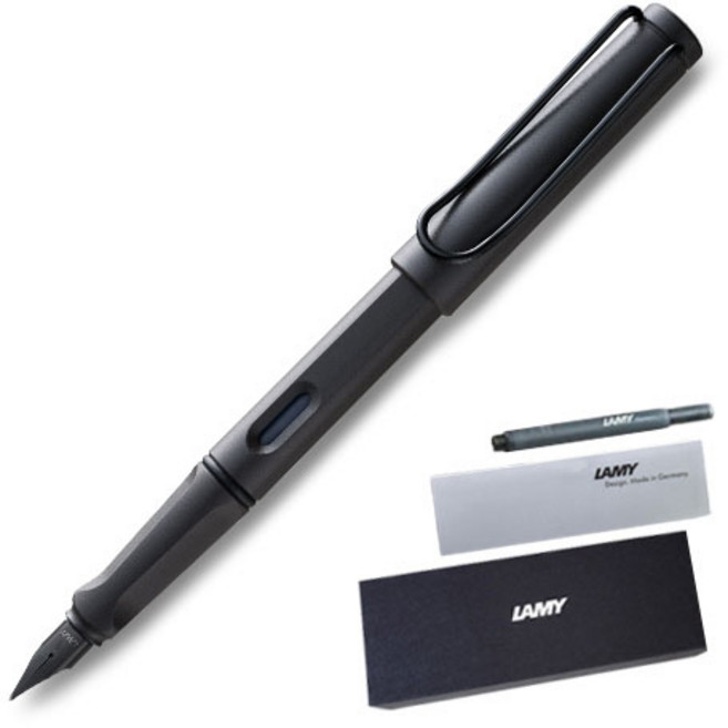 LAMY 사파리 만년필 패키지 + 하드케이스 + 리플렛, F, 차콜블랙