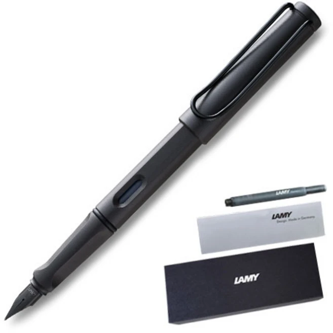 LAMY 사파리 만년필 패키지 + 하드케이스 + 리플렛, F, 차콜블랙 - 쿠팡