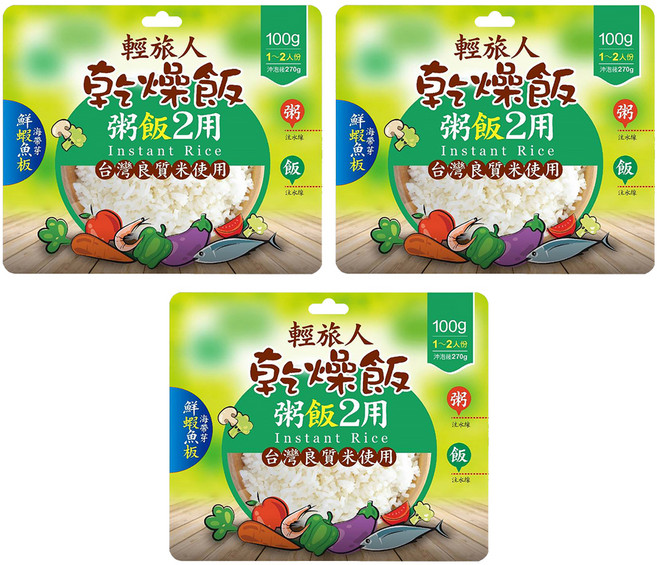輕旅人 乾燥飯 海帶鮮蝦魚板風味, 3個