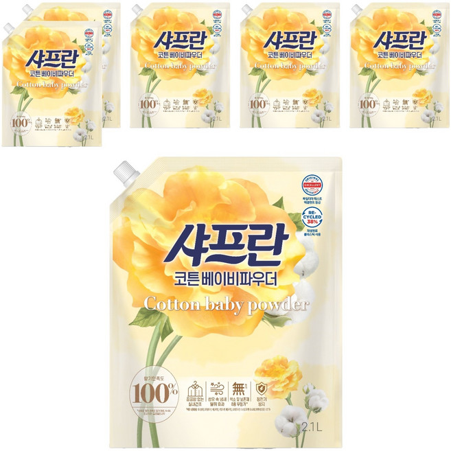 샤프란 섬유유연제 코튼 베이비파우더 리필, 2.1L, 6개