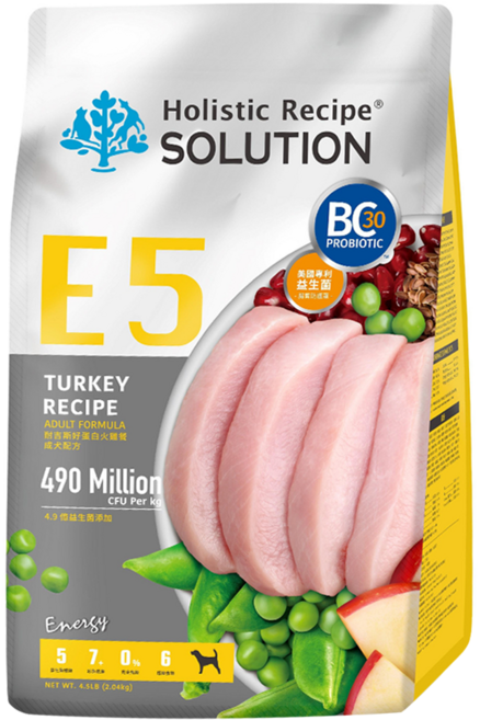 Holistic Recipe SOLUTION 耐吉斯 成犬配方無穀乾飼料, E5 好蛋白火雞餐, 4.54kg, 1袋