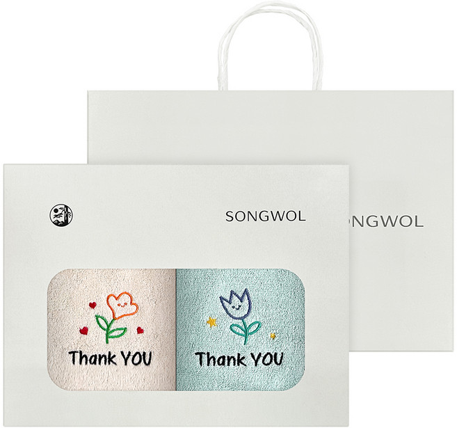 땡큐플라워 조이 타월 2종 세트 130g 30수 면사 + 쇼핑백, 랜덤발송, 1세트