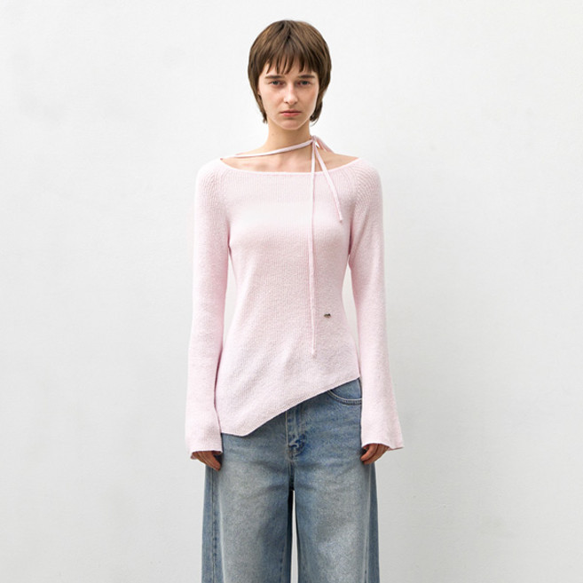 아틀리에나인 여성용 언발란스 넥 스트링 니트 T-7011