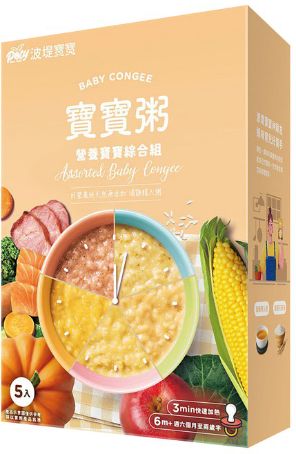 波堤寶寶 寶寶粥 綜合 6個月以上 5包, 750g, 1盒
