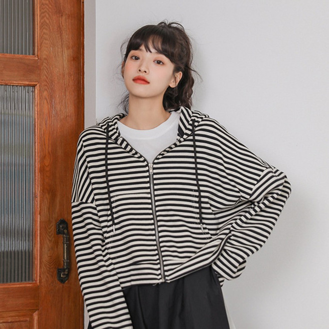 엘쏘 스트라이프 후드 집업 가디건