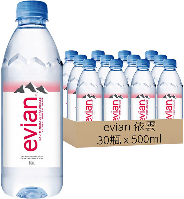 evian 依雲 台灣公司貨 天然礦泉水, 500ml, 30瓶