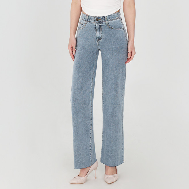 닷이프 여성용 롱/숏 기장 스판좋은 히든밴딩 와이드 슬림핏 청바지